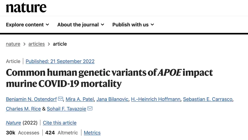 Our paper on APOE in COVID-19 is published in Nature